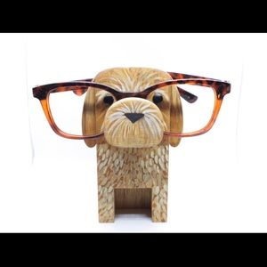 Wooden Dog Glasses Holder